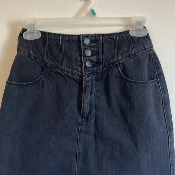 Hollister High Waist Denim Skirt 26 Black Jean 3 Frayed Faded Distressed Mini - Picture 5 of 13